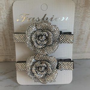Crystal 3-D Flower Hair Clips NWT